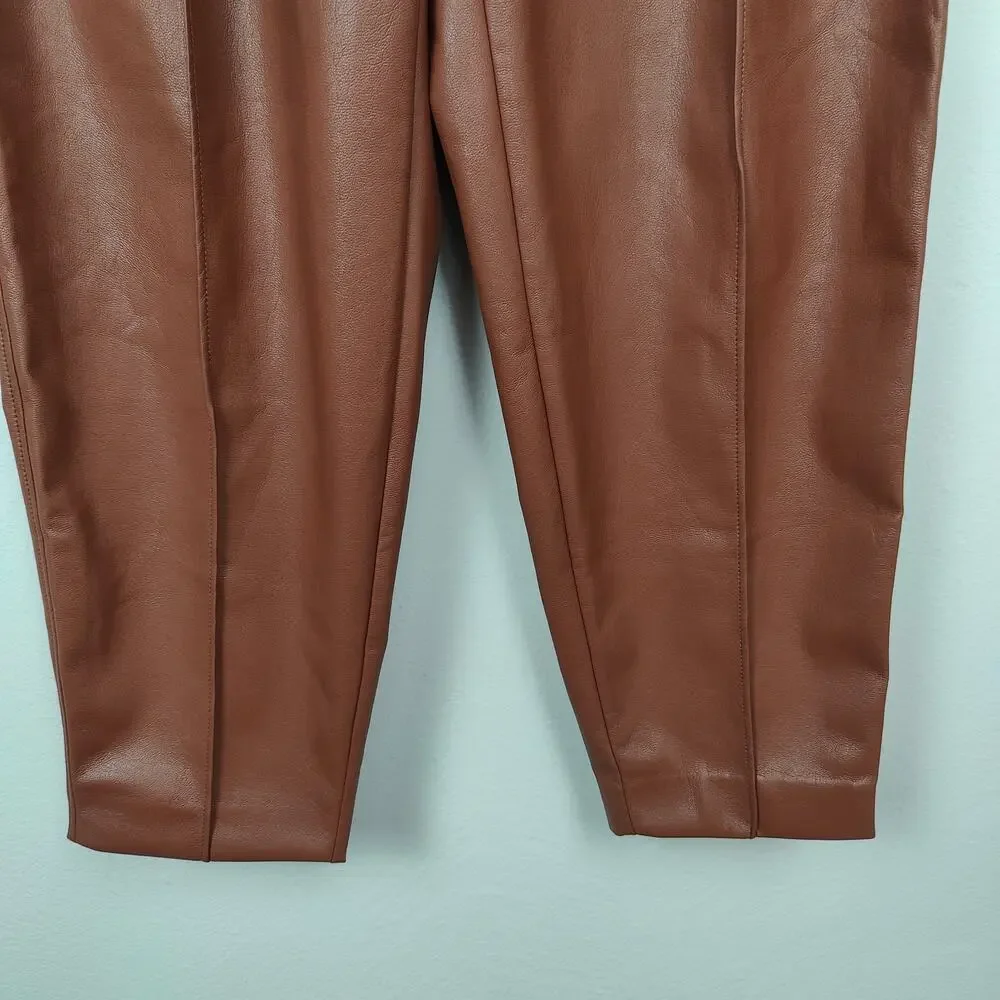 Aritzia Babaton Faux Leather Pants Womens 2‎ Brown Pleated High Rise Straight